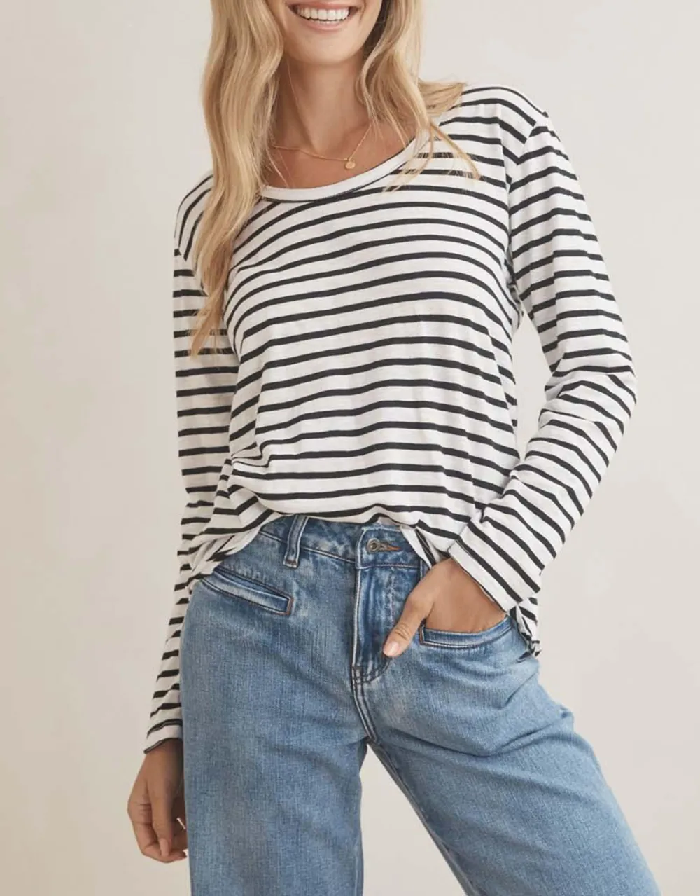 Original Round Neck Long Sleeve T-Shirt - Black/White Stripe