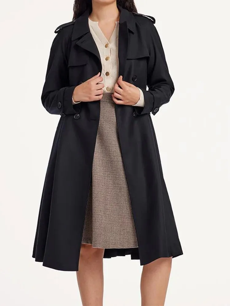 Worsted Woolen Gathered Waist Women Trench Coat