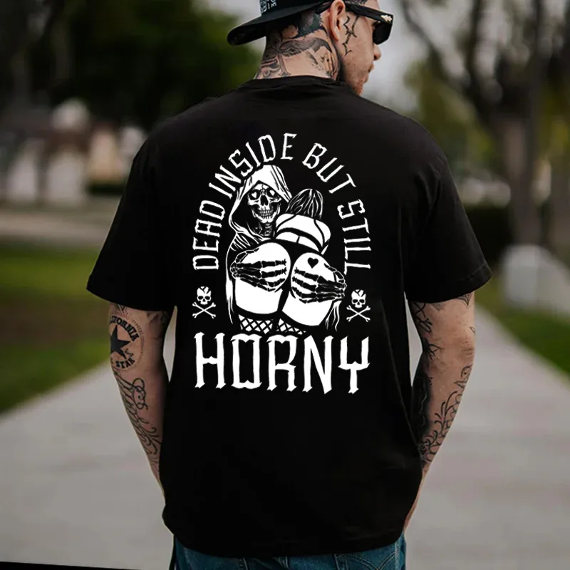 Dead Inside But Still Horny Skull Printed Men's T-shirt