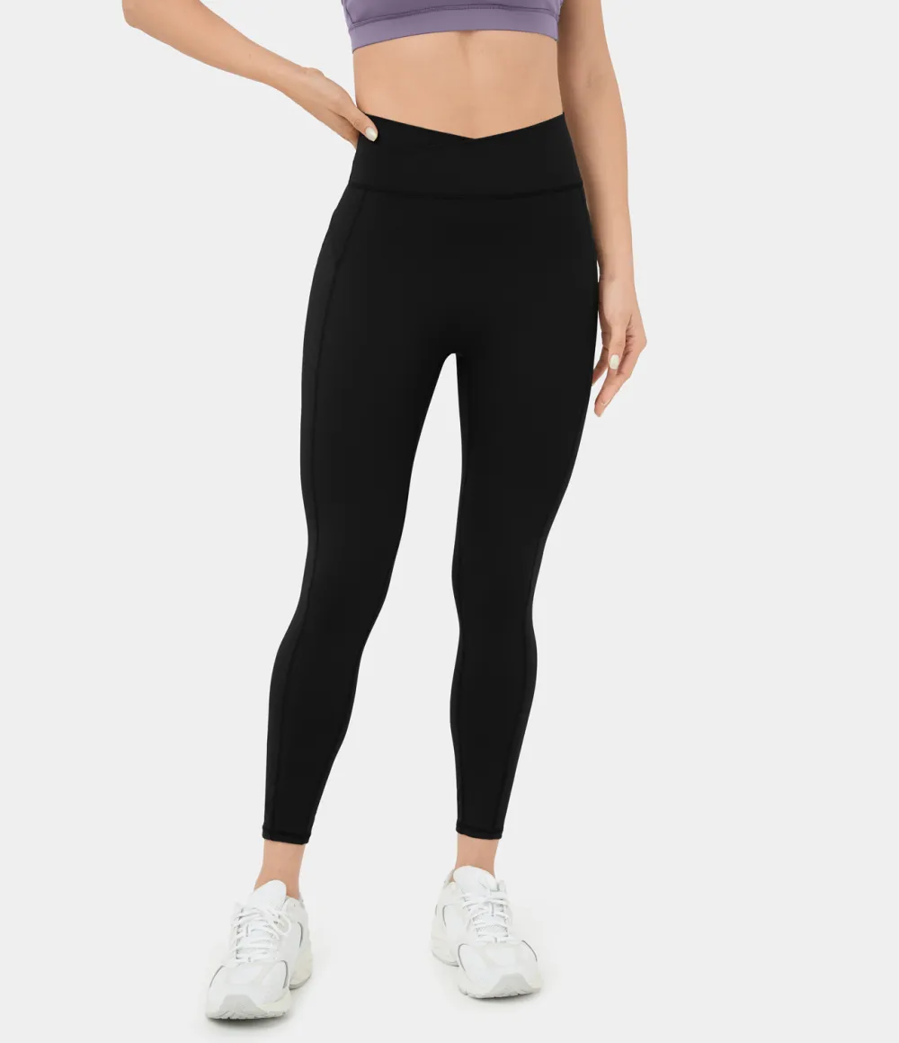 High Waisted Crossover Ruched Yoga 7/8 Leggings