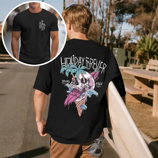 Skull And Ice Cream Print Casual T-Shirts