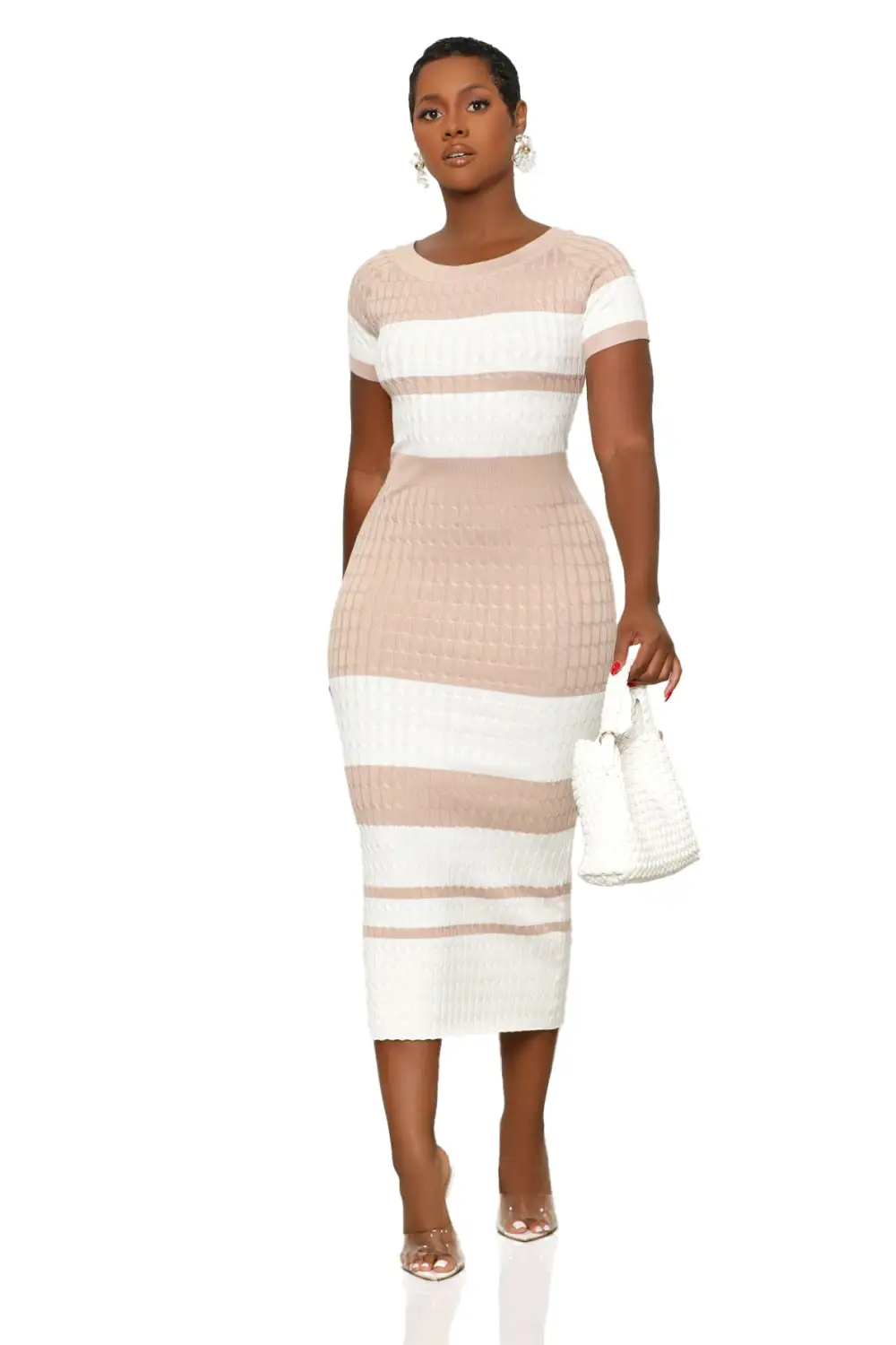 Knit Stripe Dress (Nude/White)