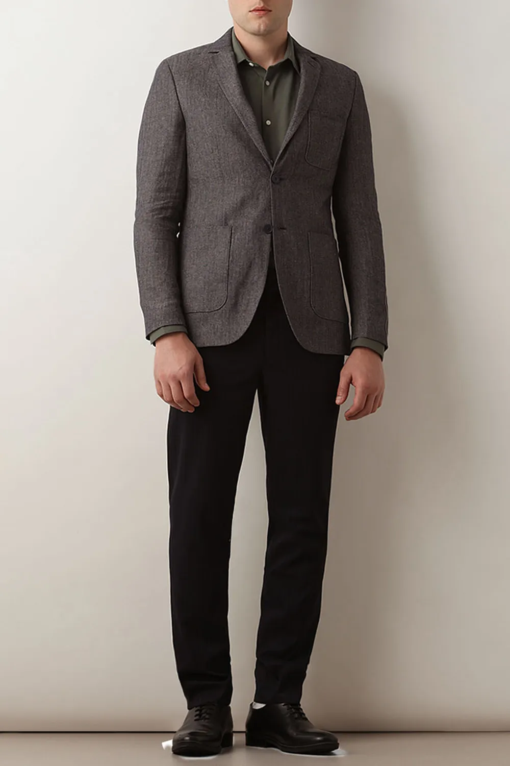 Navy Blue Textured Linen Casual Blazer