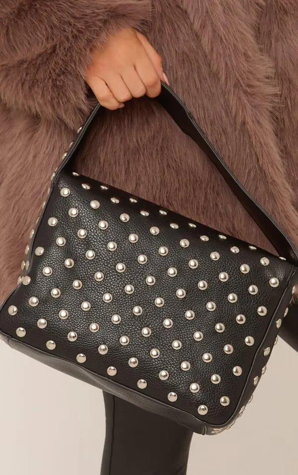 Noah Stud Detail Rectangle Shaped Grab Bag In Black Faux Leather