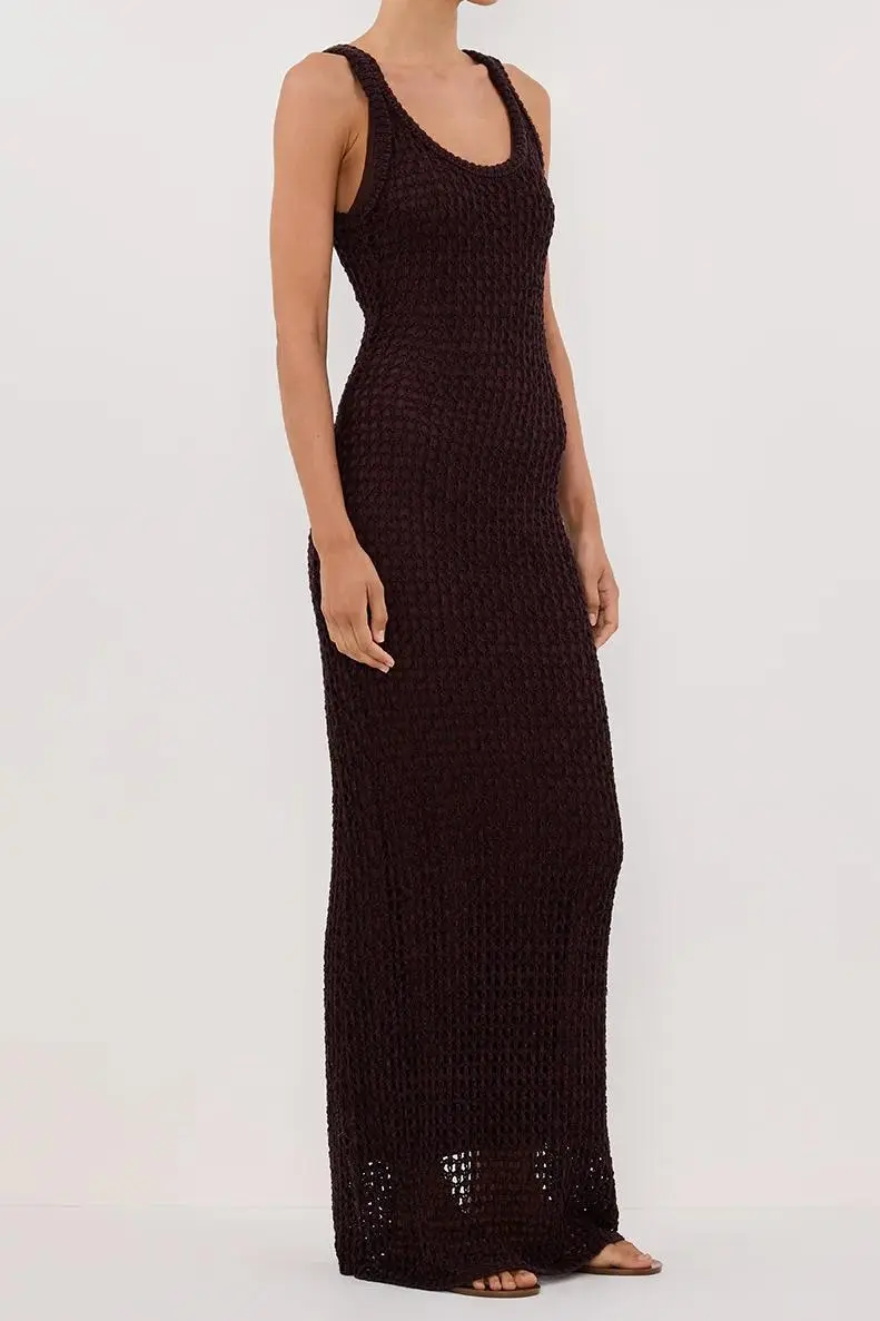 TESS CHOC CROCHET MAXI DRESS