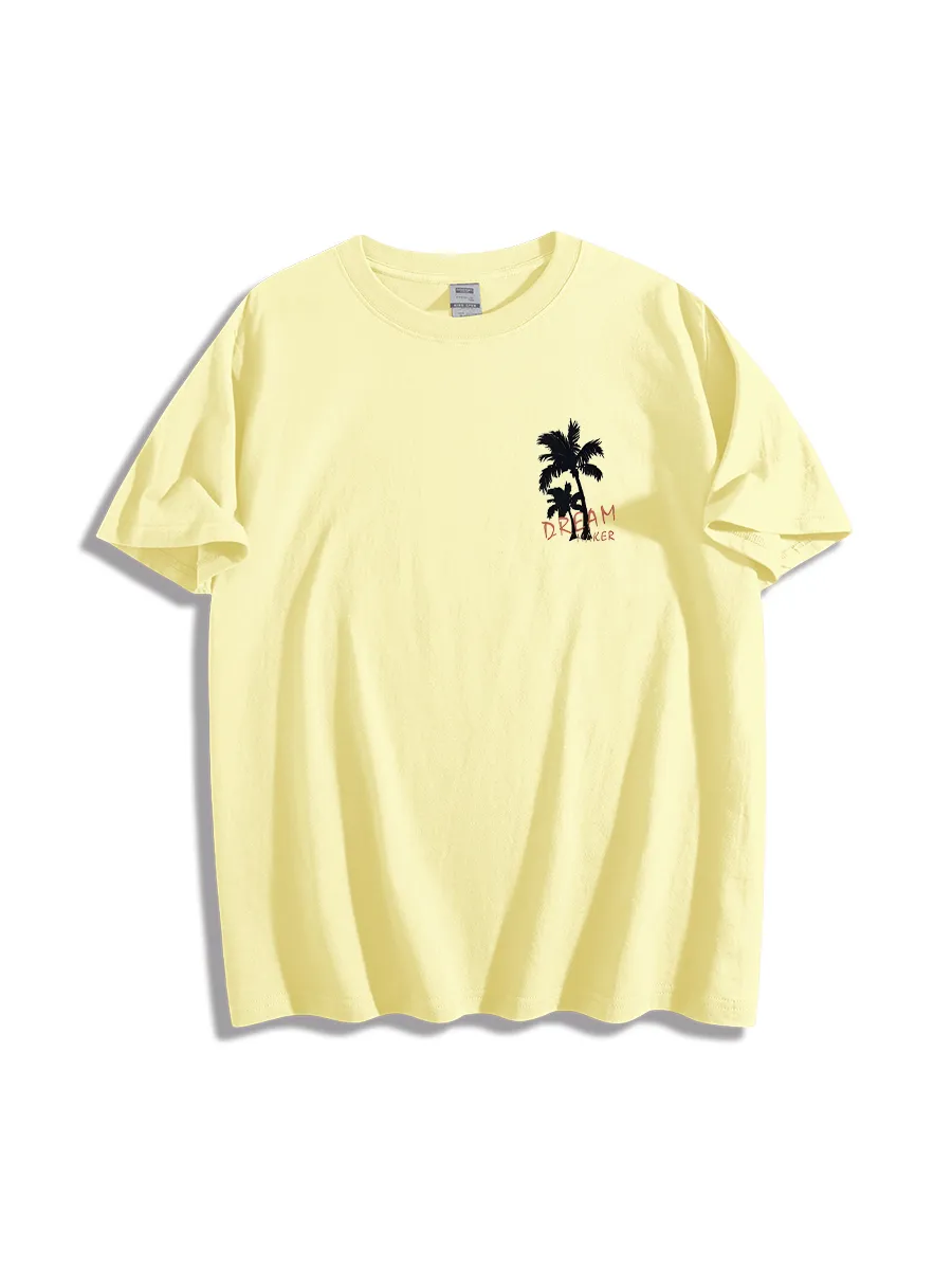 Men'S Letter Palm Tree Car Graphic Printed Crew Neck Short Sleeves T-Shirt