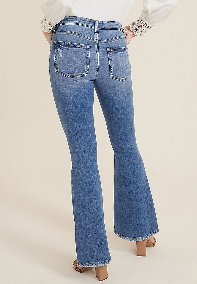 edgely Mid Rise Ripped Flare Jean