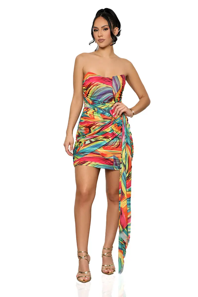 Rainbow Swirl Mesh Mini Dress (Pink Multi)-FINAL SALE