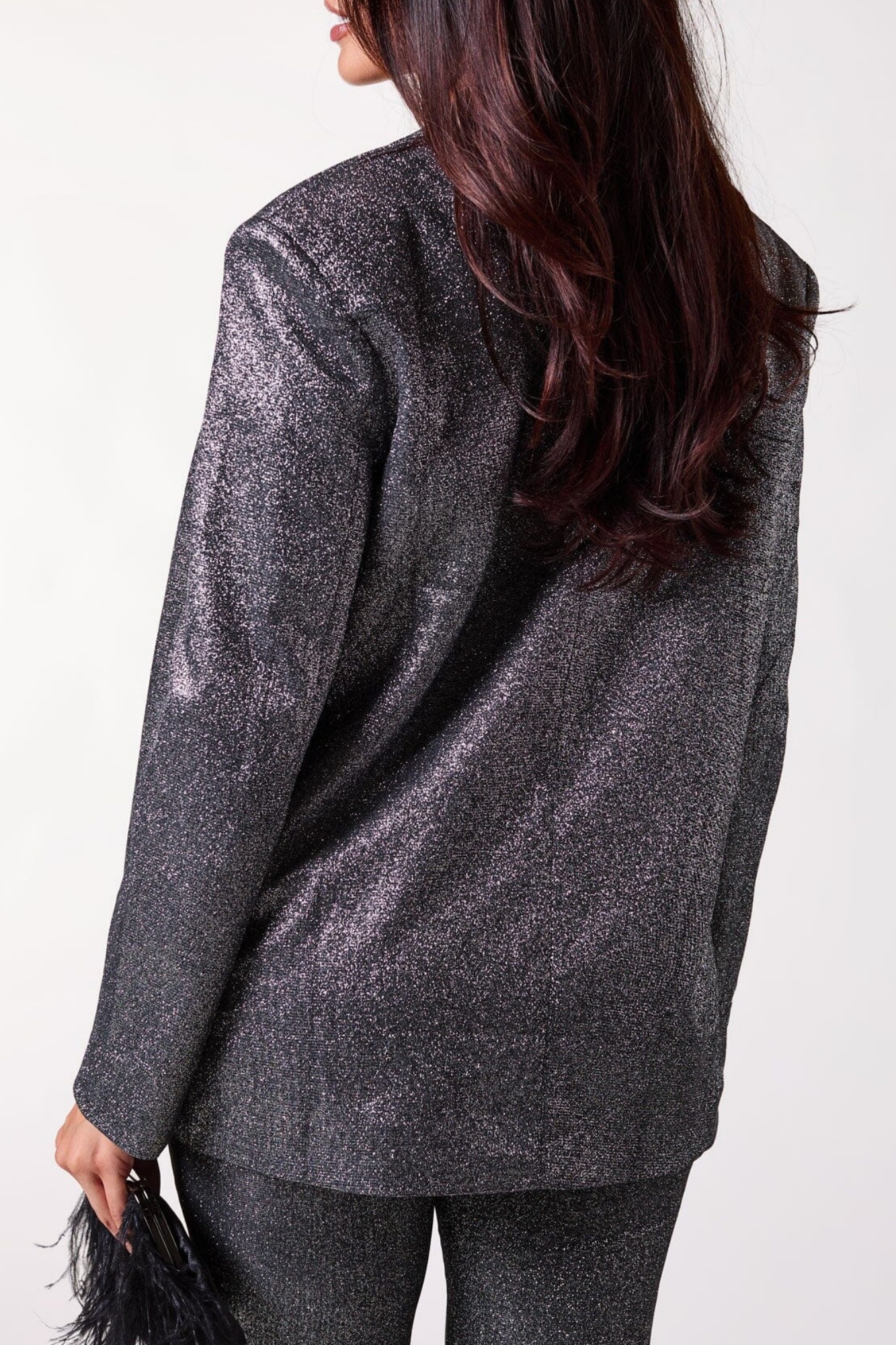 Charcoal Gray Glitter Suit Long Sleeve Jacket