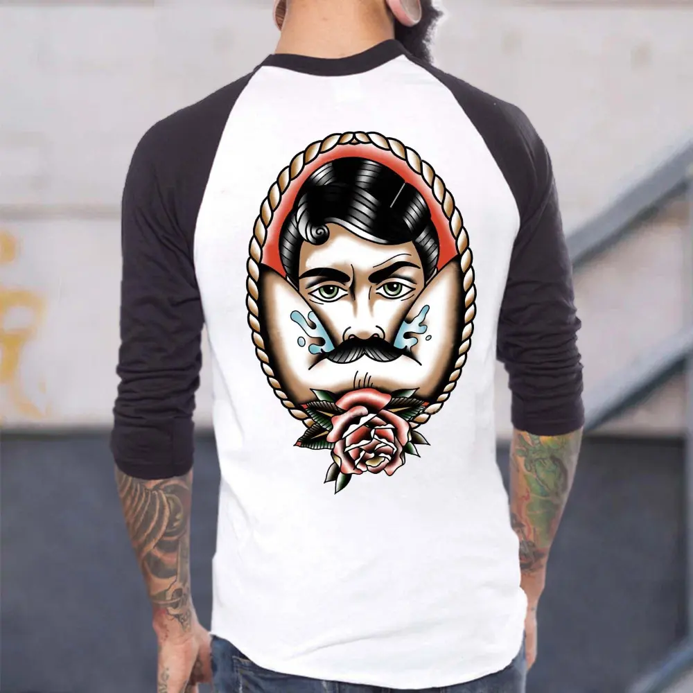 Beared Man And Rose Printed Long Sleeve T-shirt
