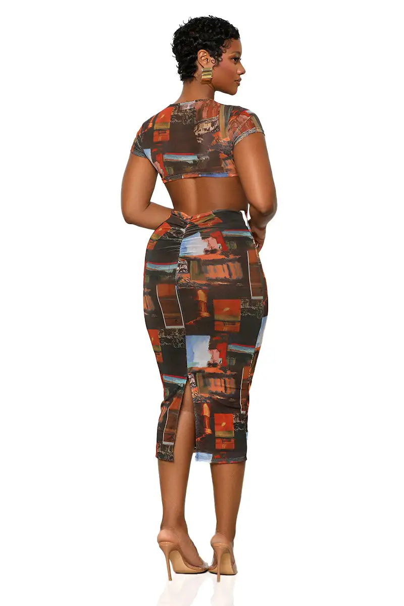 Like Picasso Cut Out Dress (Brown Multi)