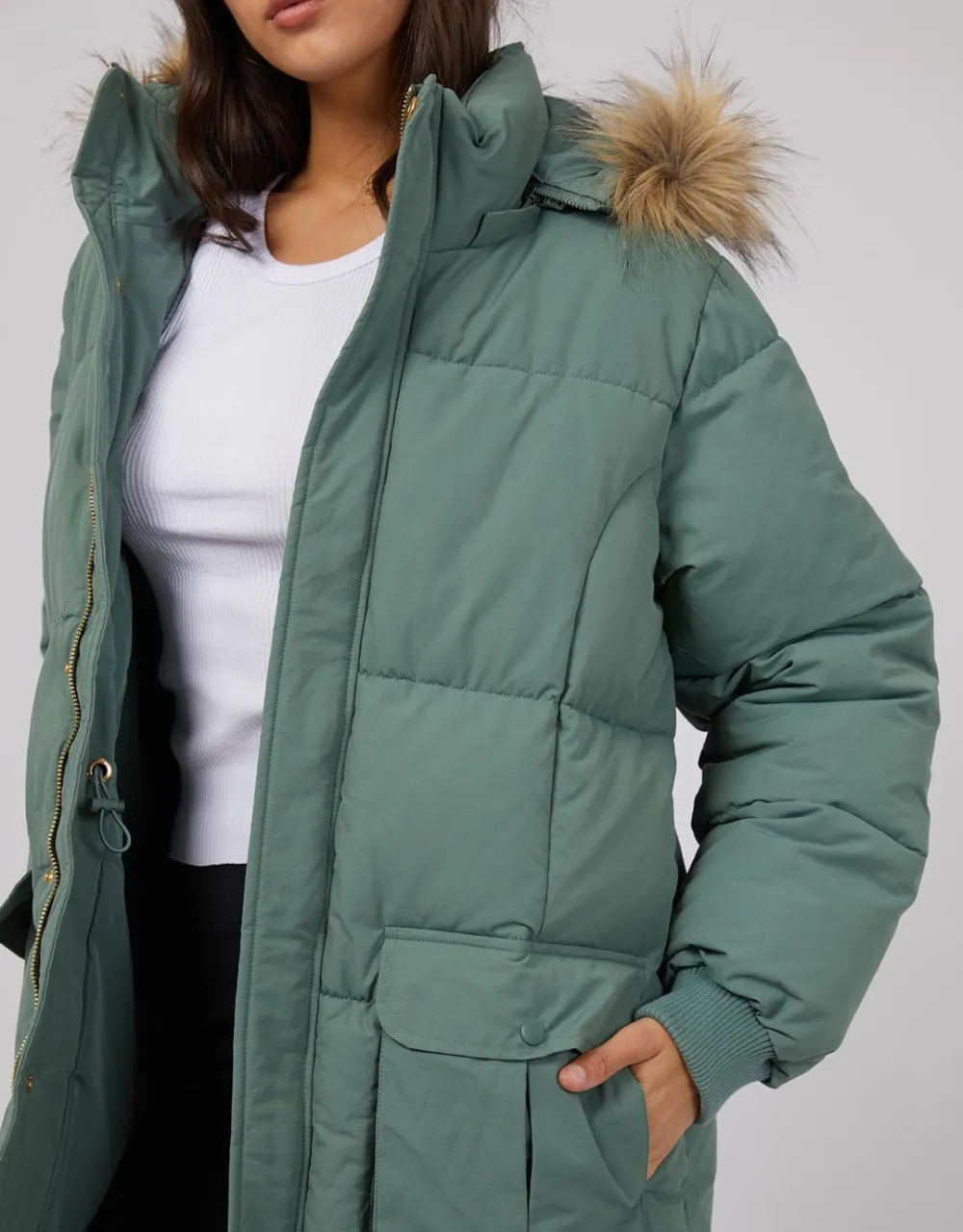 Active Fur Longline Puffer - Green