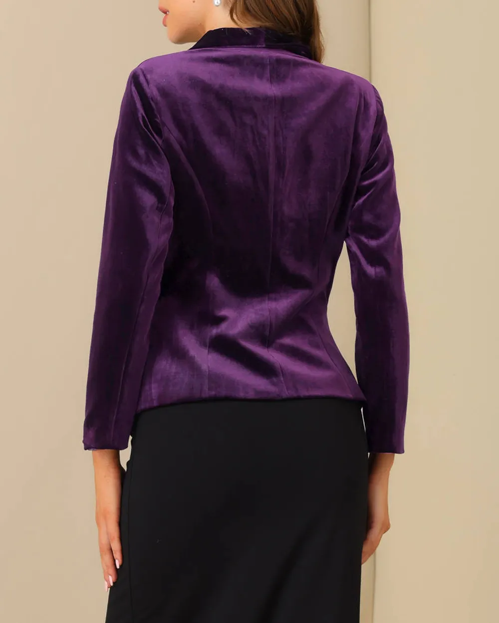 Allegra K- Shawl Collar One Button Velvet Blazer