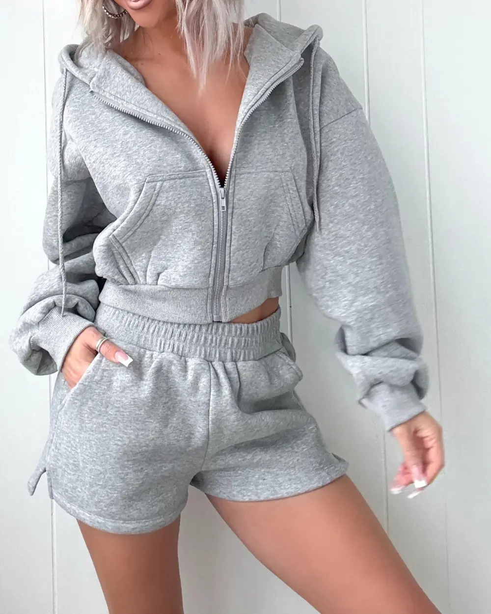 Snuggle Squad Fleece Shorts Set - Heather Grey