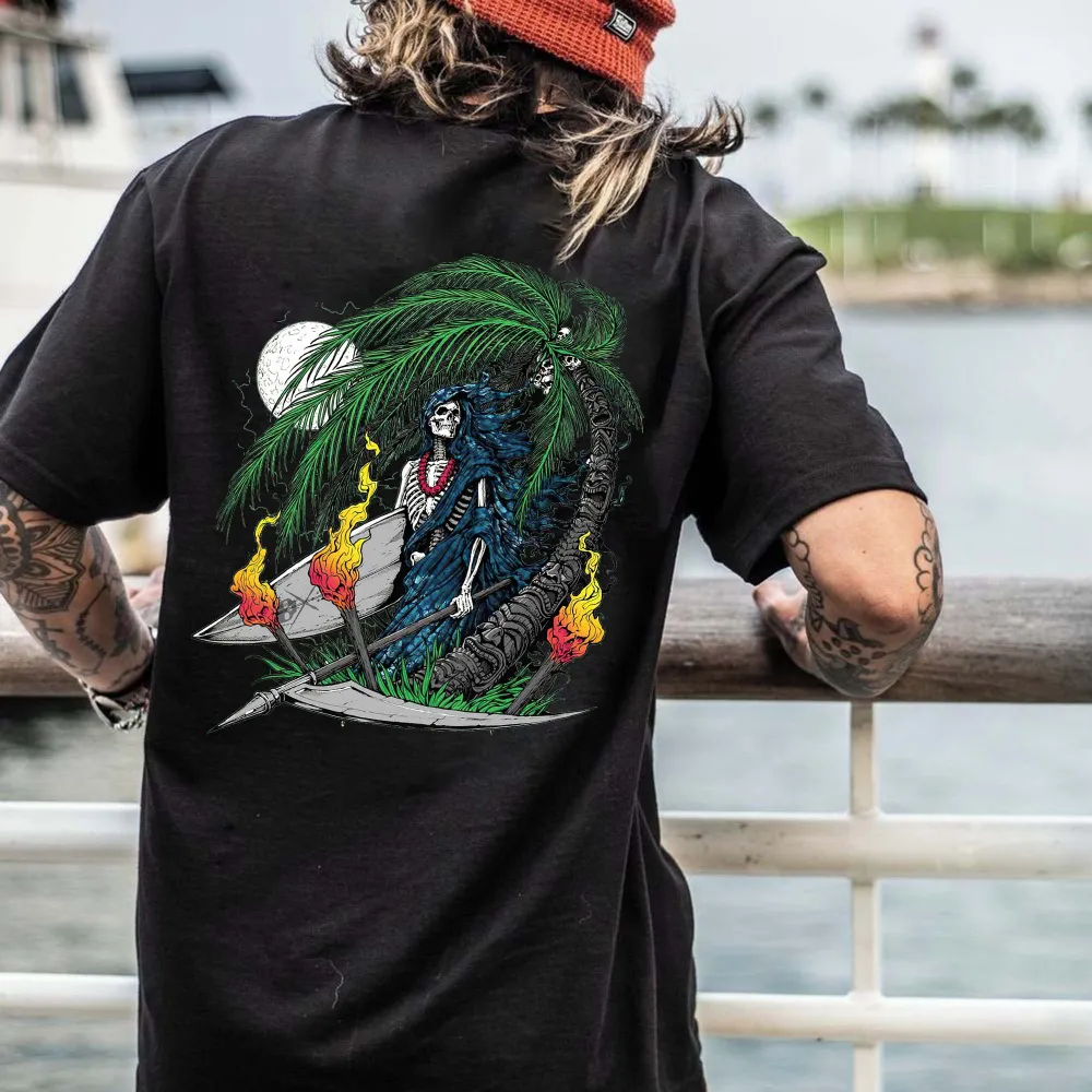 Dark Night High Wind Skeleton Printed Men's T-shirt