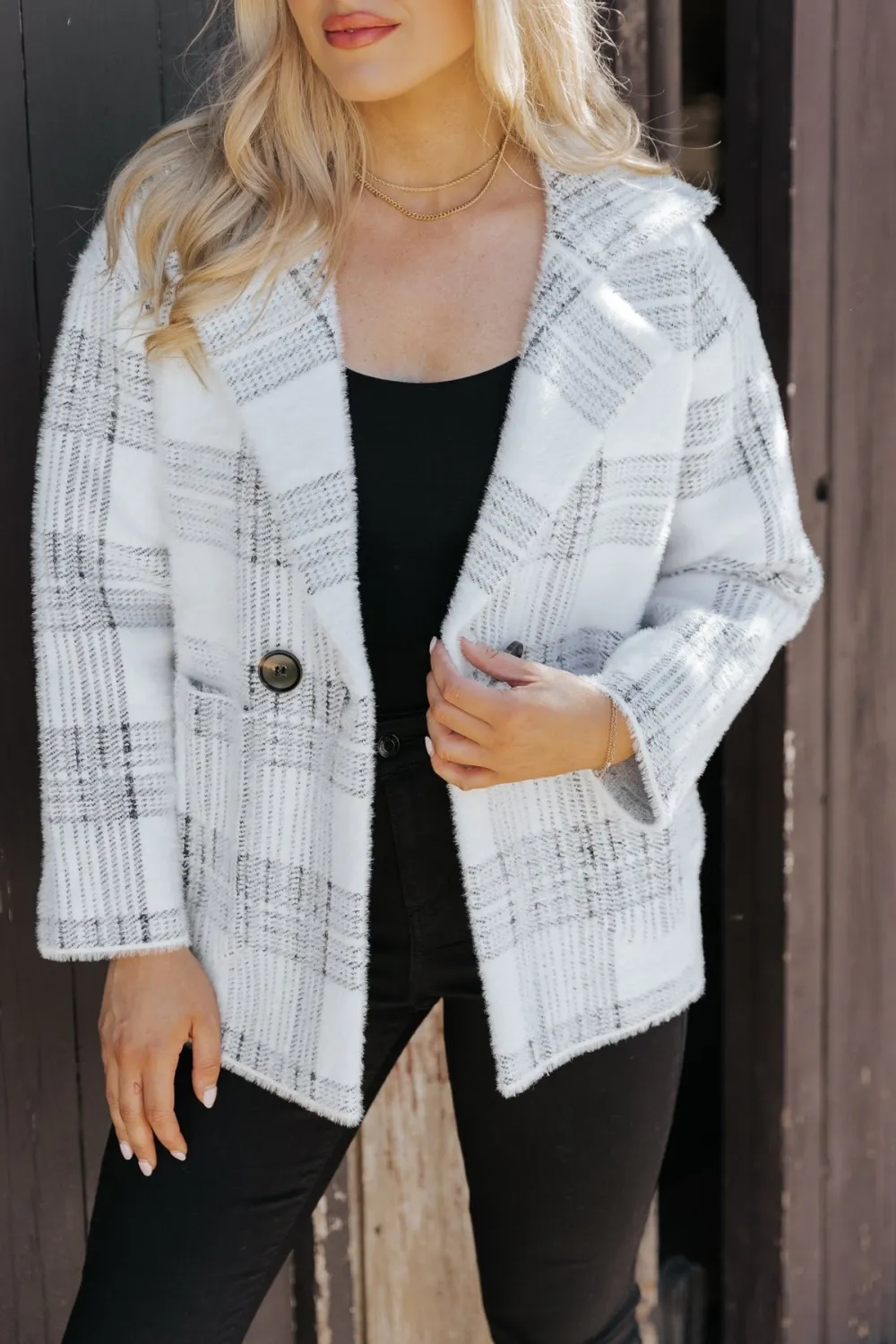 Black and White Plaid Blazer Jacket