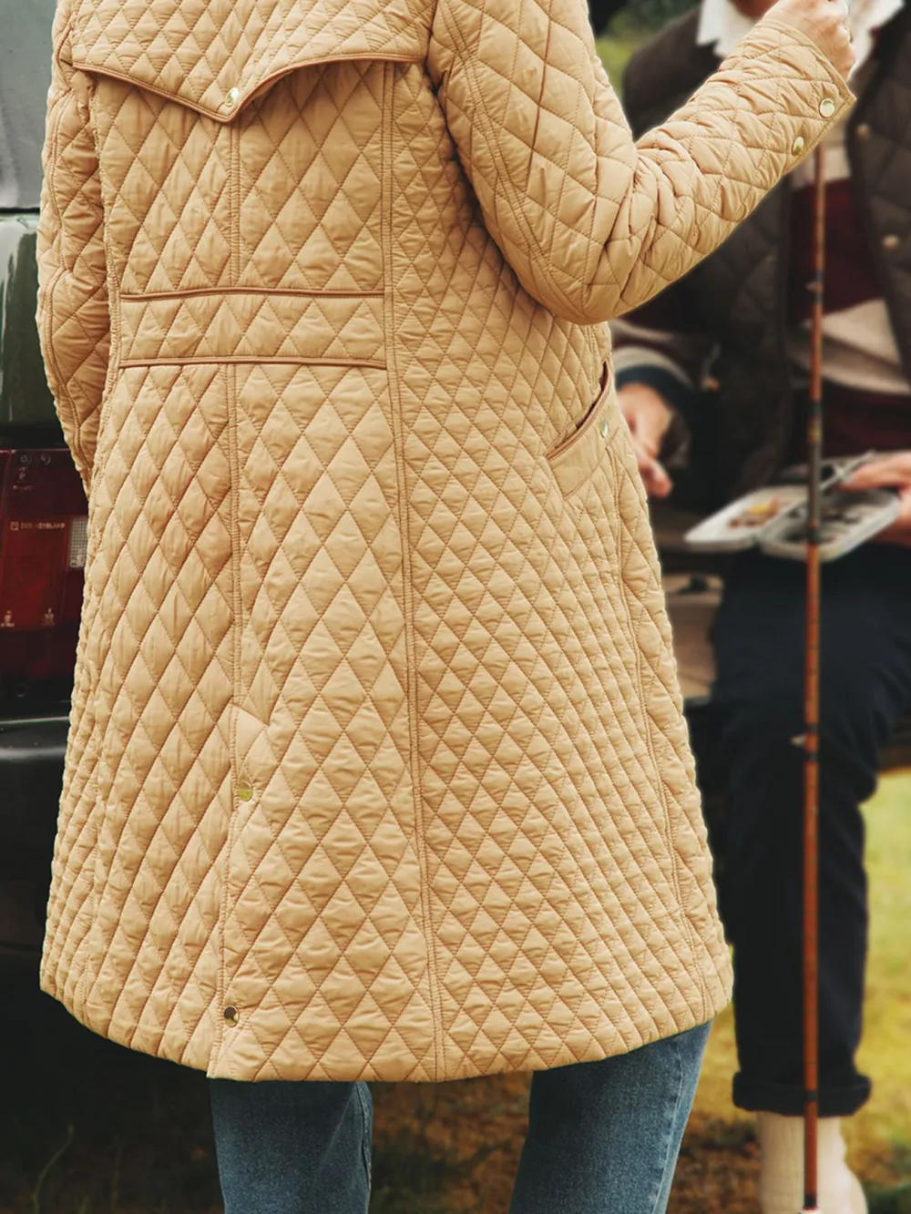 Rosewell Tan Brown Showerproof Longline Diamond Quilted Coat