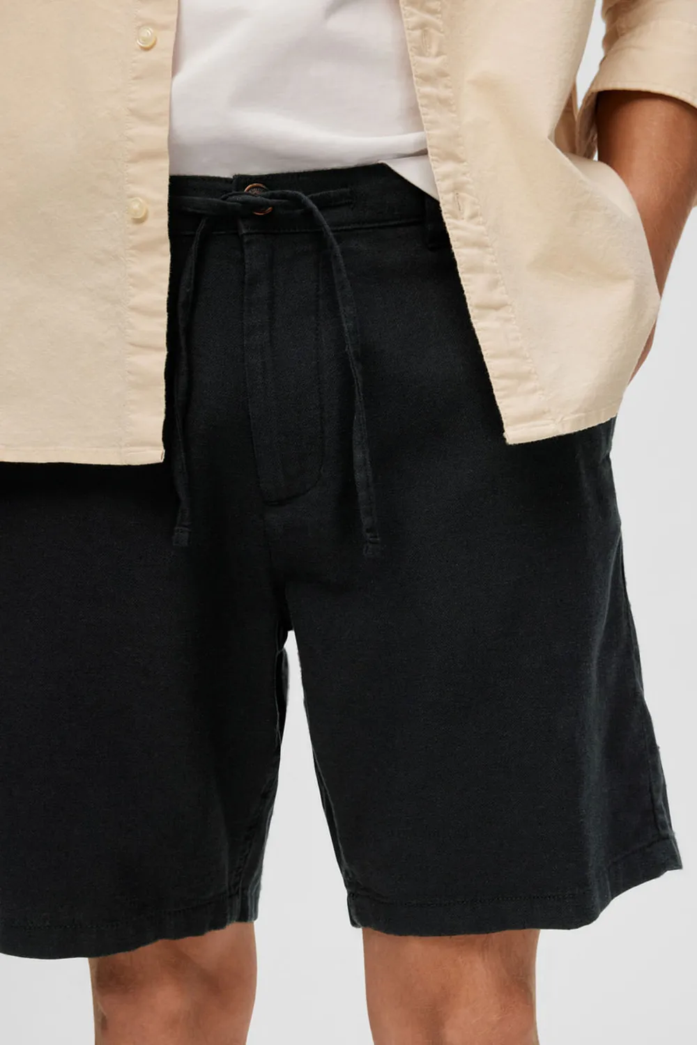 Black Mid Rise Linen Shorts