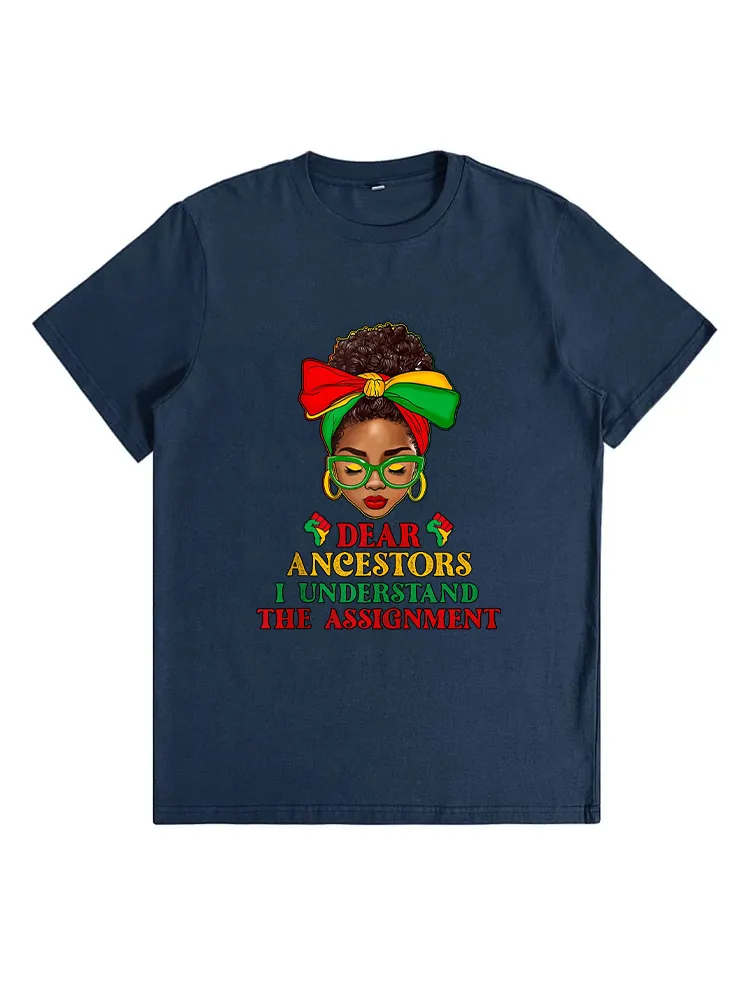 Black Woman Afro Messy Bun Dear Ancestors Juneteenth 1865 T-Shirt