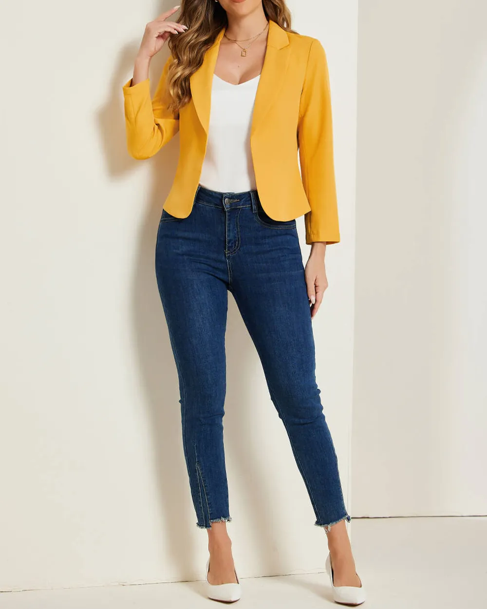 Allegra K- Open Front Crop Suit Blazer Jacket