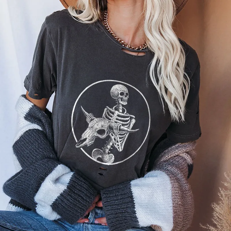 Skull print designer loose t-shirt