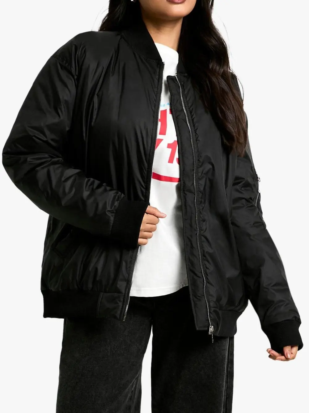 OVERSIZED CONTRAST LINING BOMBER JACKET