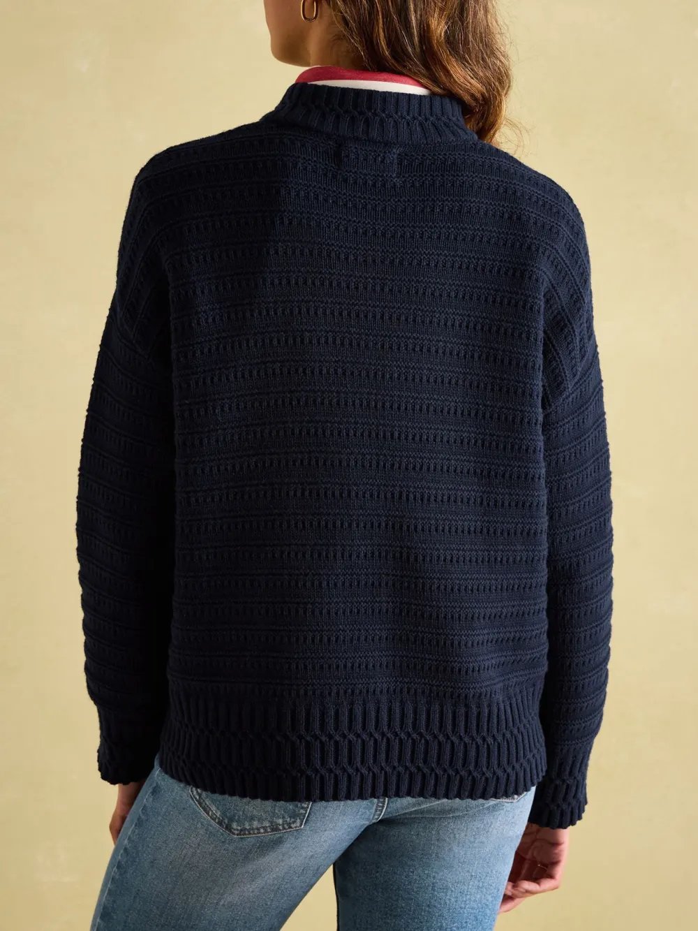 Bernie Navy Blue Crew Neck Textured Jumper Contains Merino Wool