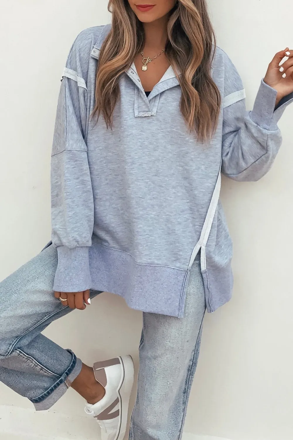 Grey Contrast Pullover Sweatshirt