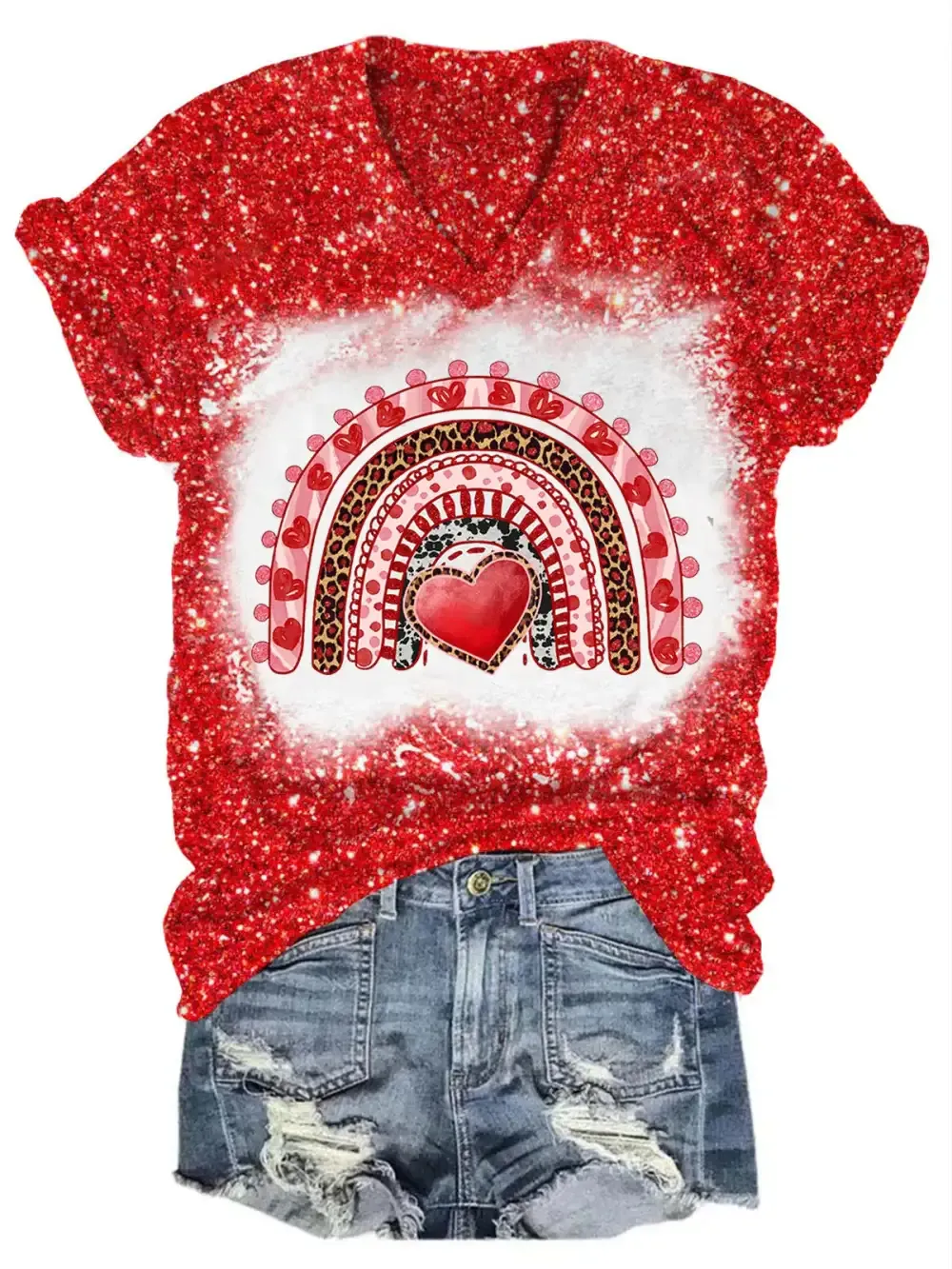 Women's Valentine's Day Glitter Casual T-Shirt