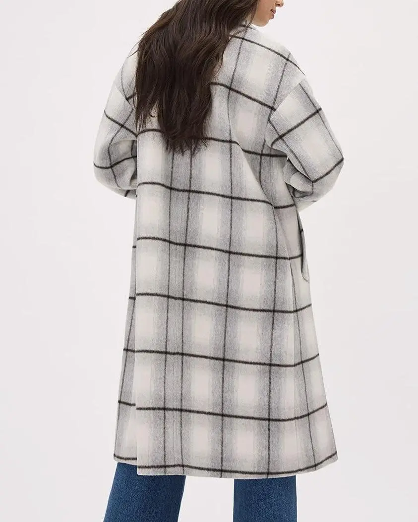 Plaid Oversized Double-Breasted Wool Coat