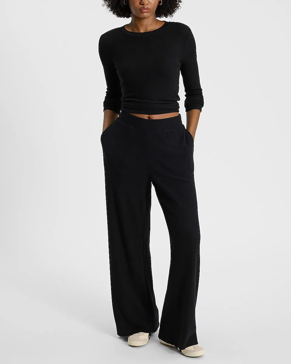 High Waisted Waffle Pull On Wide Leg Pant