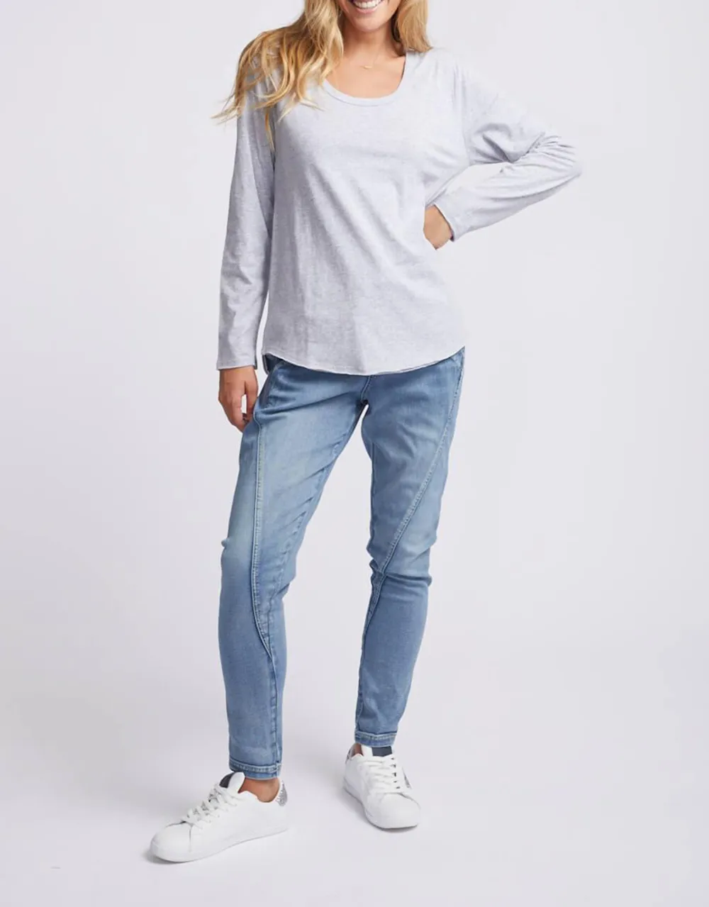 Original Round Neck Long Sleeve T-Shirt - Grey Marle