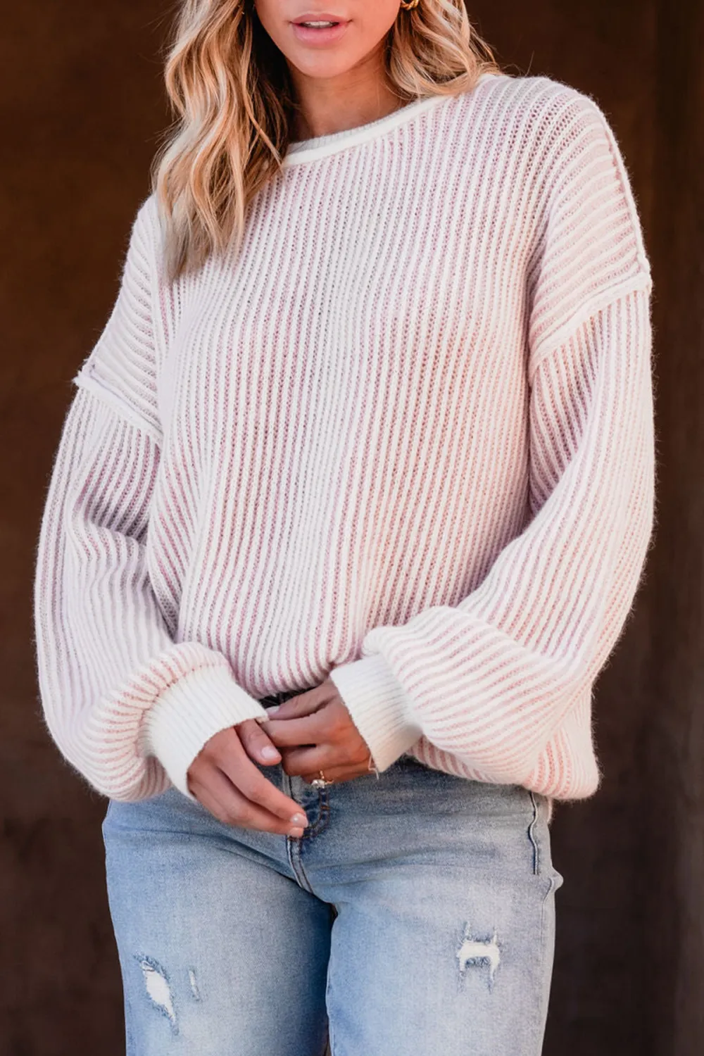 Pink Striped Seam Detail Sweater