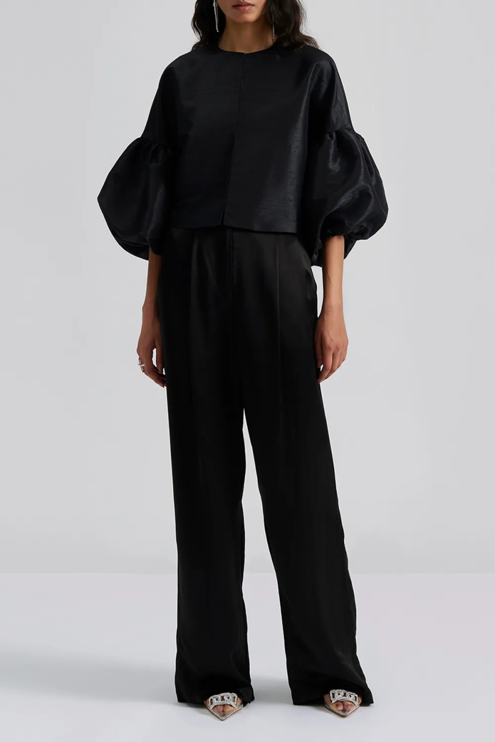 Wide Leg Crepe Trousers