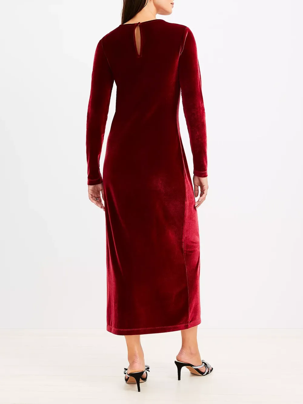 Shirred Velvet Midi Dress