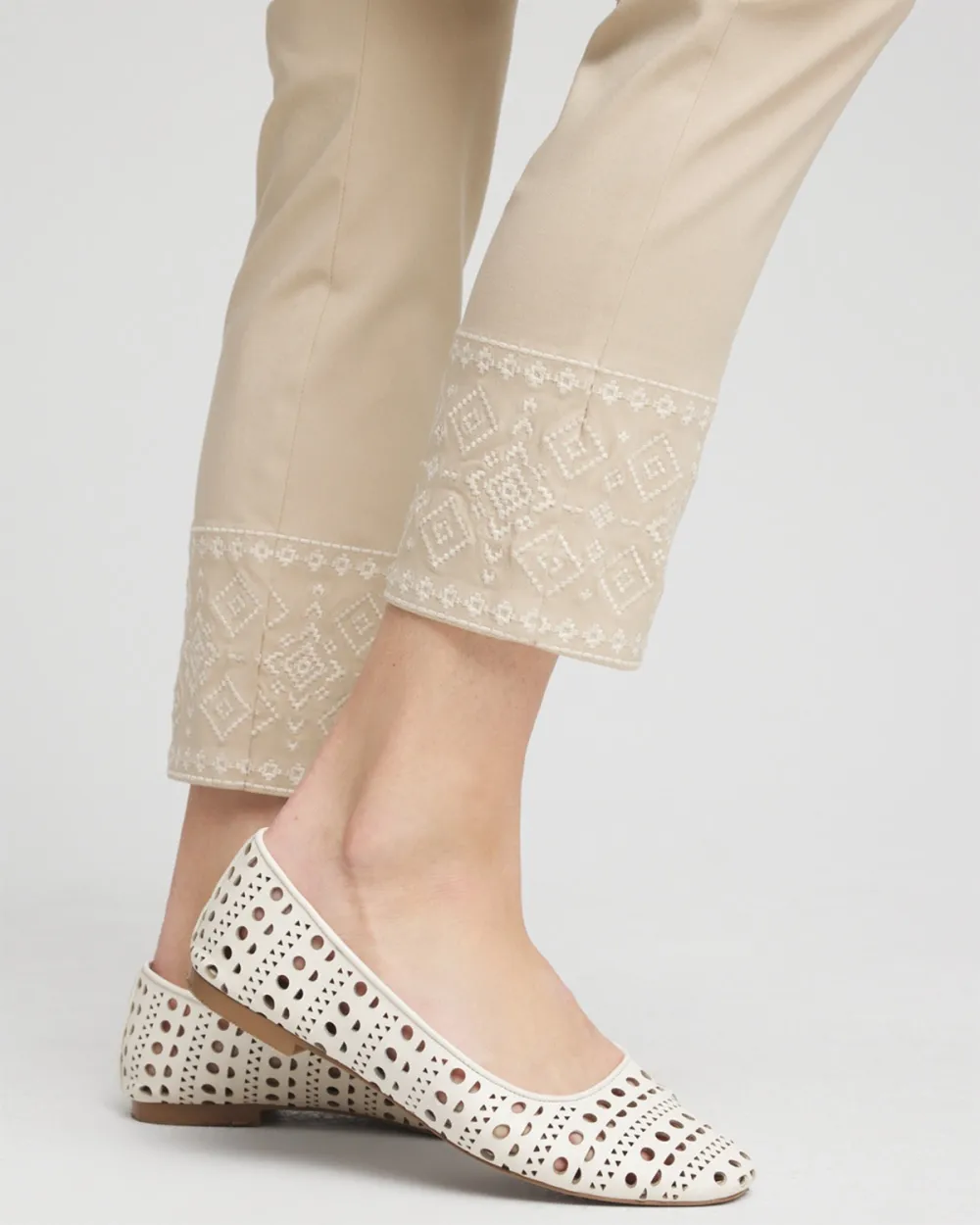 Embroidered Ankle Lace Hem Pants