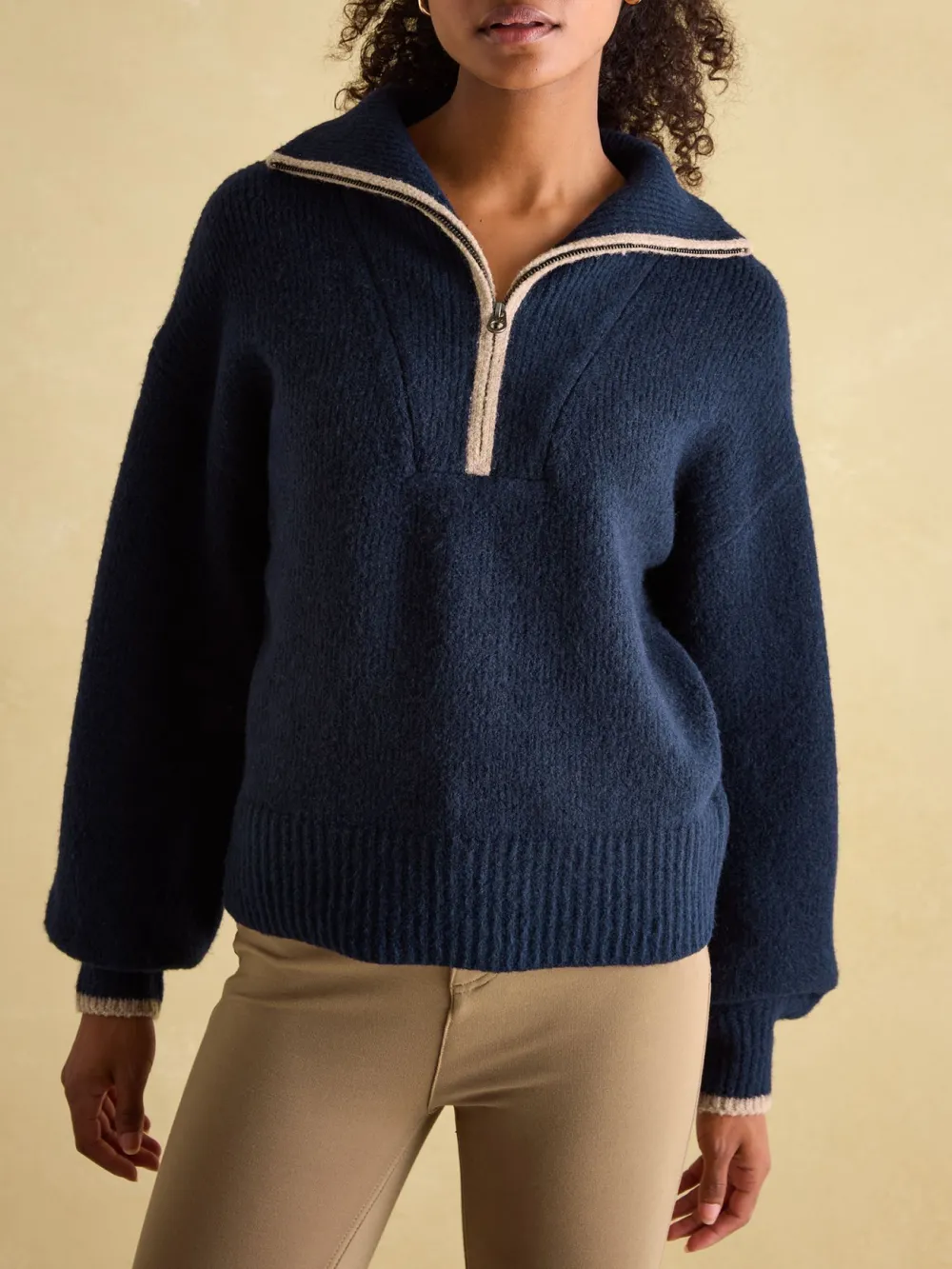 Elmore Pink Knitted Quarter Zip Jumper