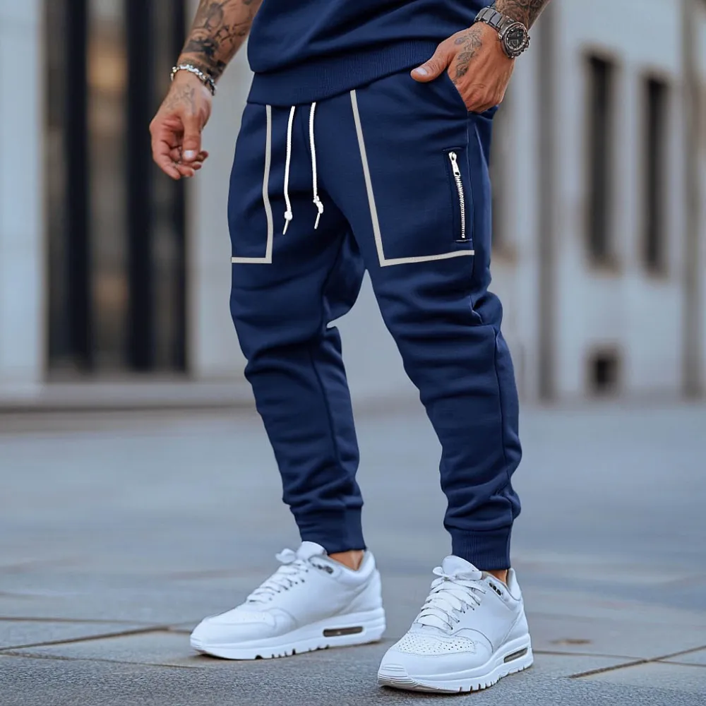 Men's Vintage Zipper Pocket Elastic Drawstring Sweatpants Joggers