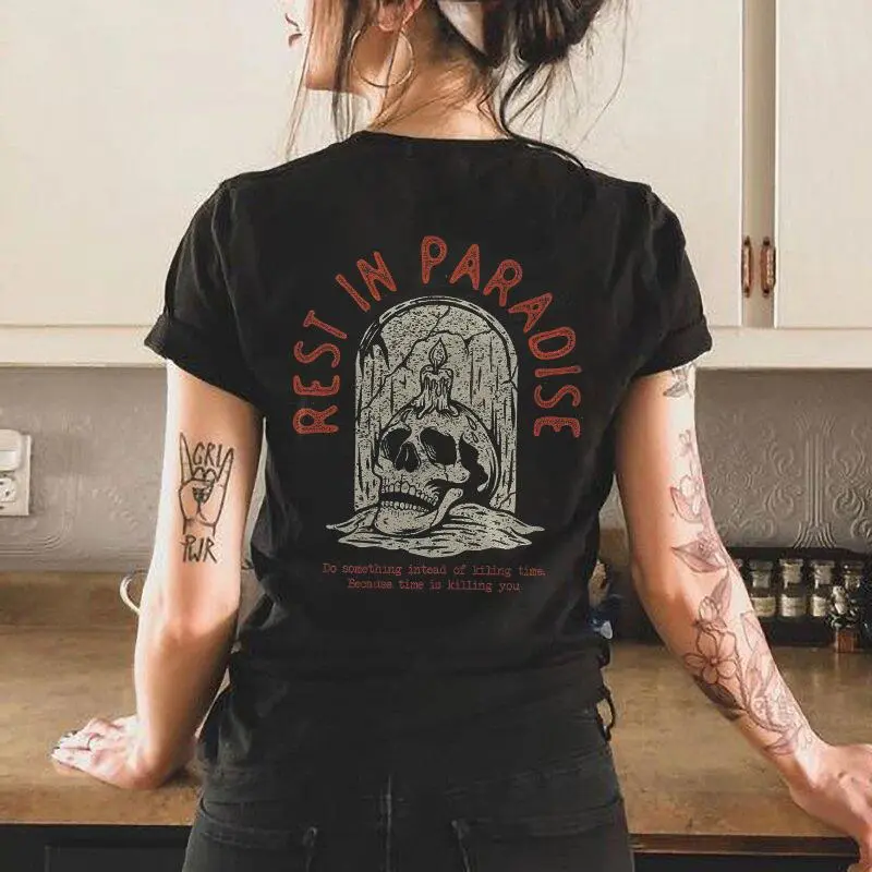 Rest In Paradise Printed Skull Women's T-shirt