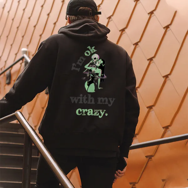 I閳ユΔ Ok With My Crazy Letters Skull Print Casual Hoodie