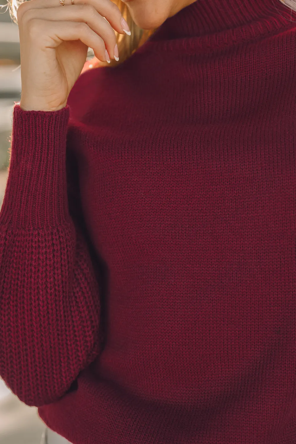 Red Mockneck Long Sleeve Sweater Top