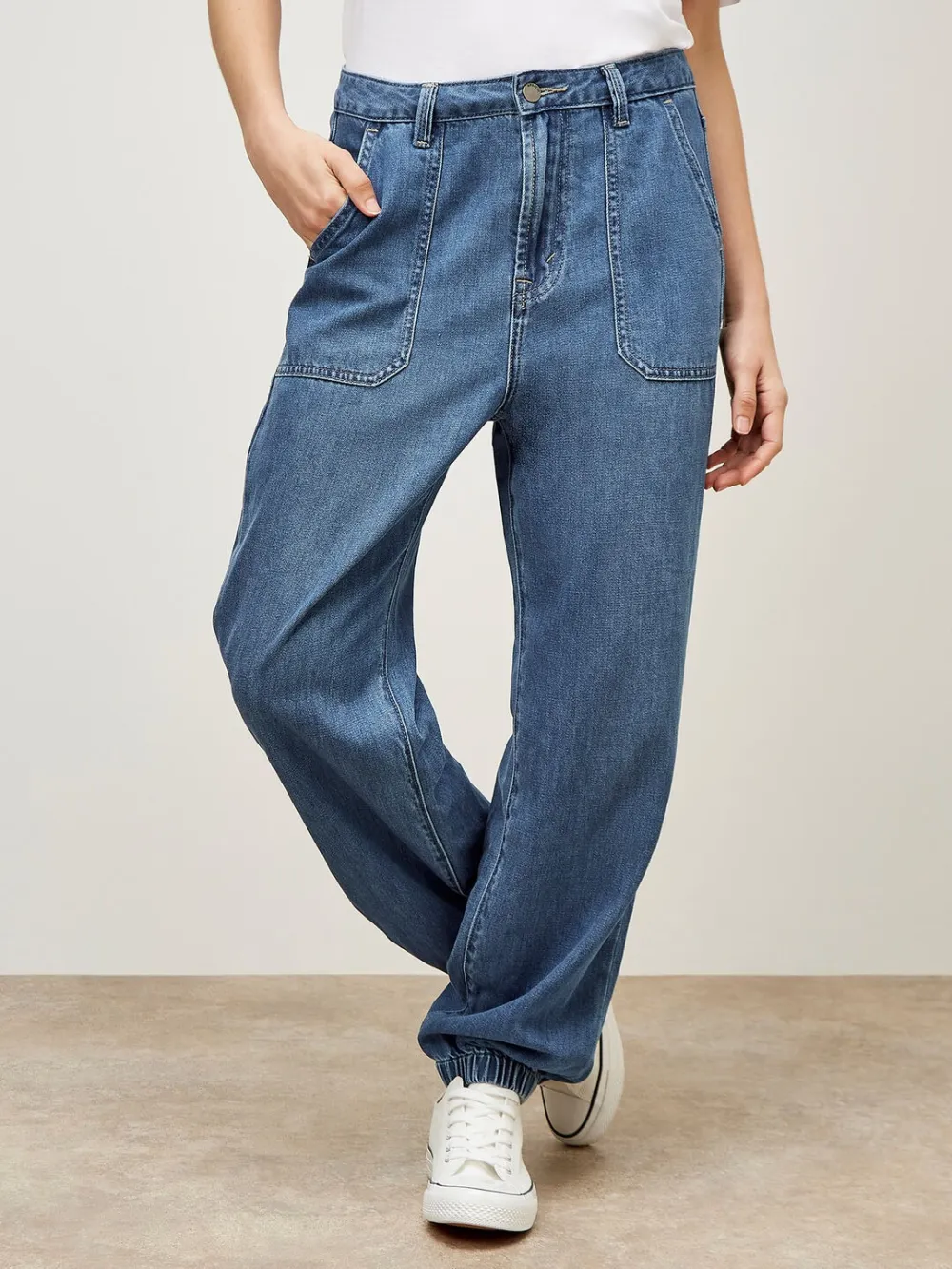 Lia Mid-Wash Denim Joggers