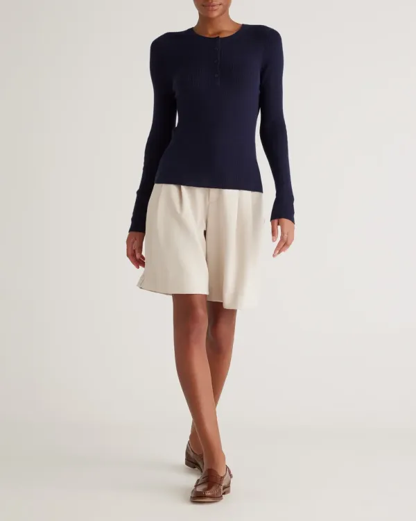 Featherweight Cashmere Ribbed Henley Sweater