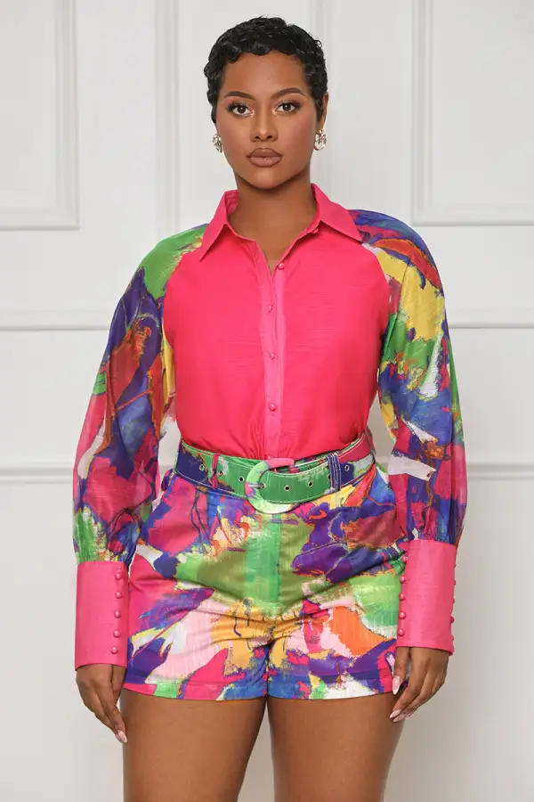 Artisan Chic Short Set (Pink Multi)- FINAL SALE