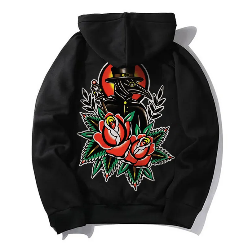 Crow Print Floral Trendy Streetwear Men’s Hoodie