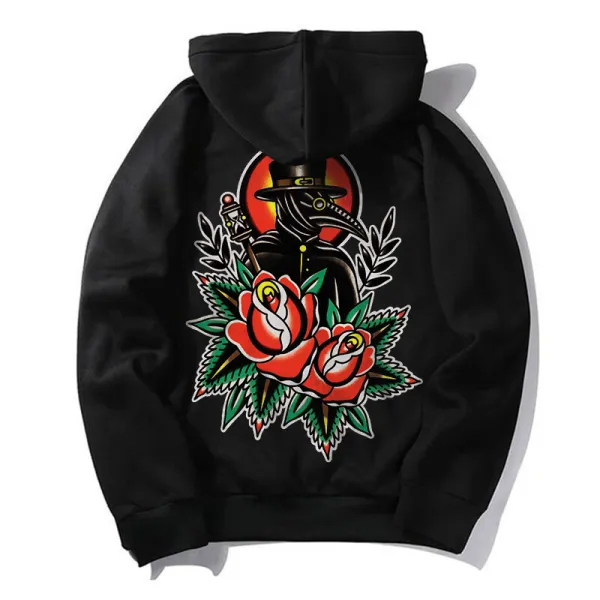 Crow Print Floral Trendy Streetwear Men’s Hoodie