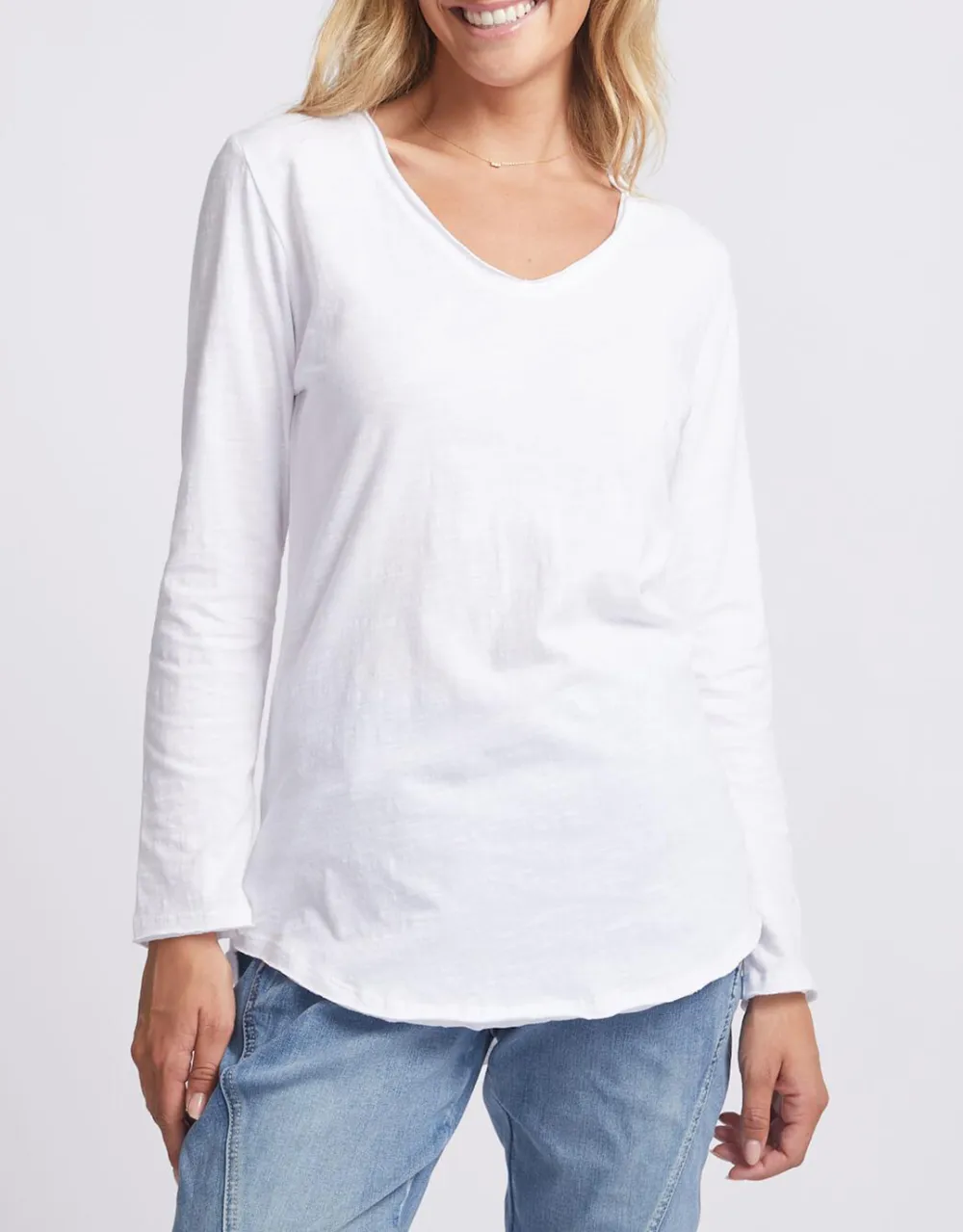 White Stripe Original V-Neck Long Sleeve T-Shirt