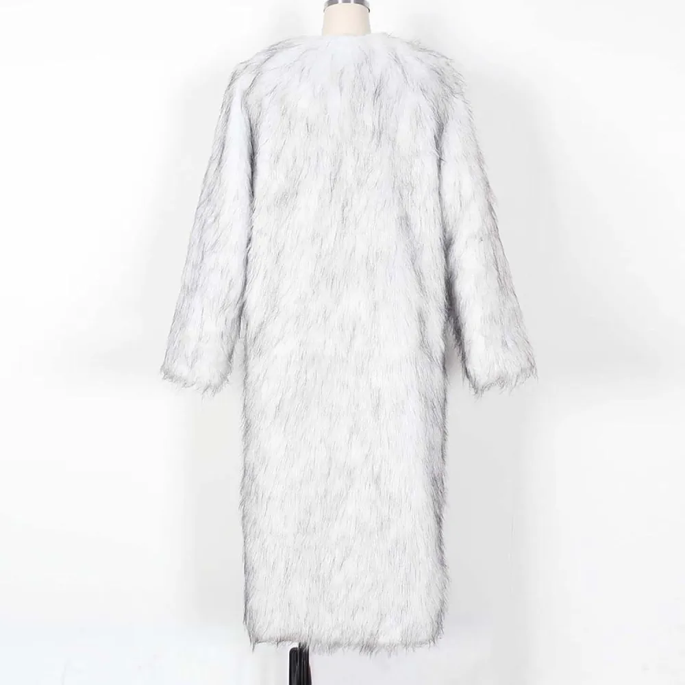 Mzkdieey Womens Faux Fur Warm Winter Coat Luxury Fluffy Parka Jacket Casual Open Front Cardigan Long Coat Outwear Overcoat