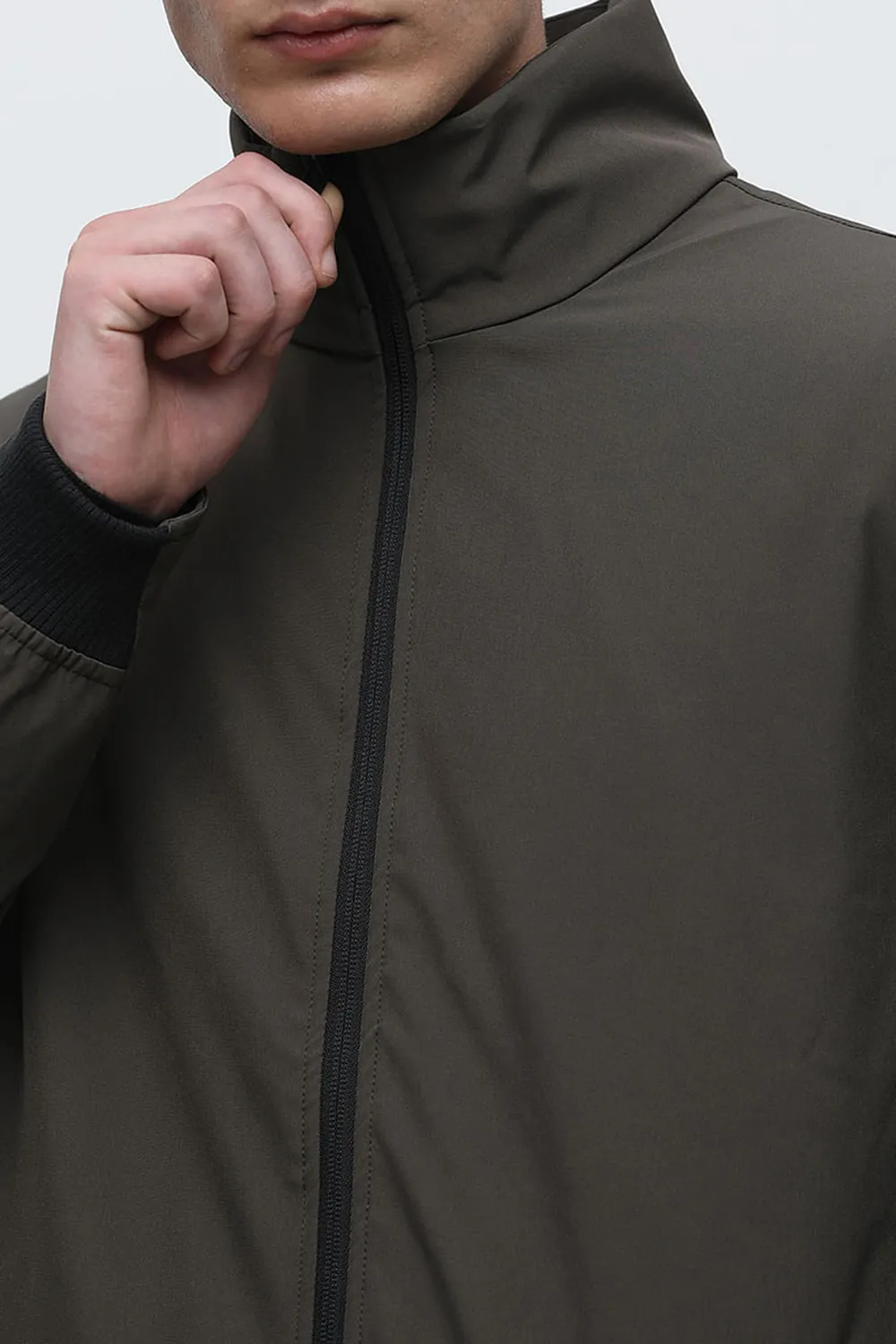 Olive High Neck Padded Jacket