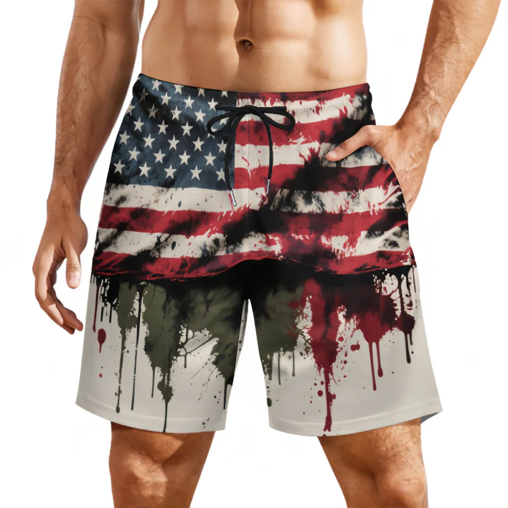 Fashionable Sports Beach Shorts With Splashed Ink Flag